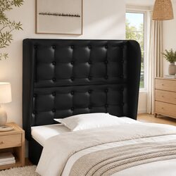 Comfortable and Durable Black Faux Leather Headboard