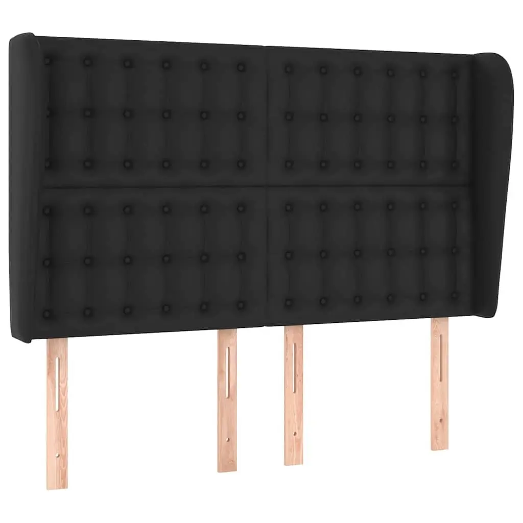 Headboard Black Faux Leather Adjustable Height Wooden Legs