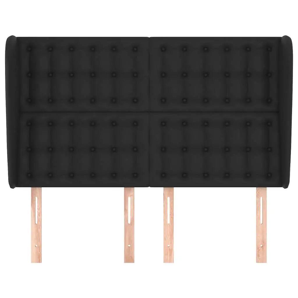 Headboard Black Faux Leather Adjustable Height Wooden Legs