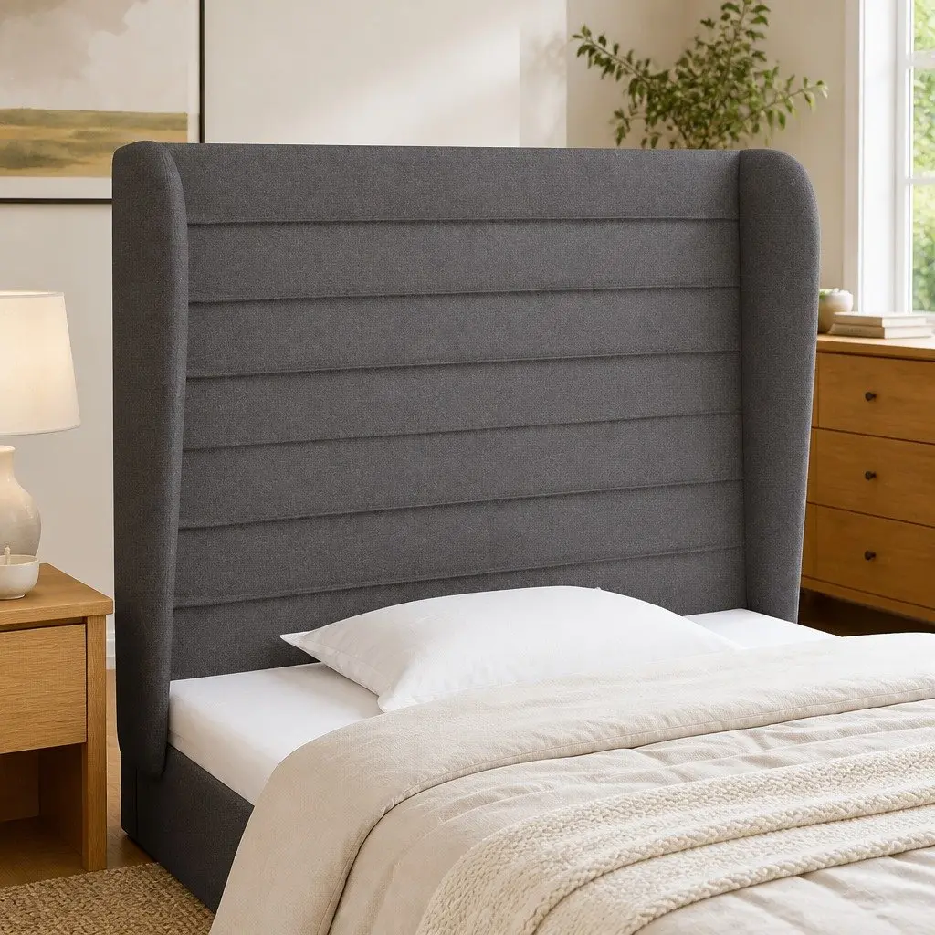 Headboard with Ears Adjustable Height 83cm Grey Fabric