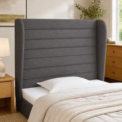 Comfort-Driven Grey Fabric Headboard with Ears Design