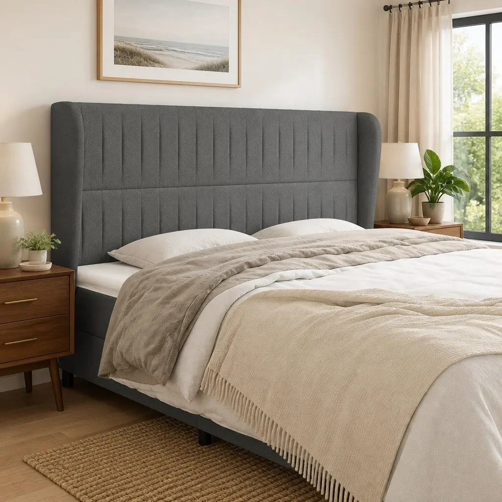 Headboard Grey Fabric 203cm Bedroom Furniture Bed Head Support