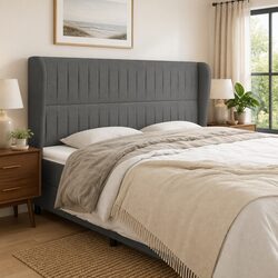 Comfortable Grey Fabric Headboard with Ears for Cozy Spaces