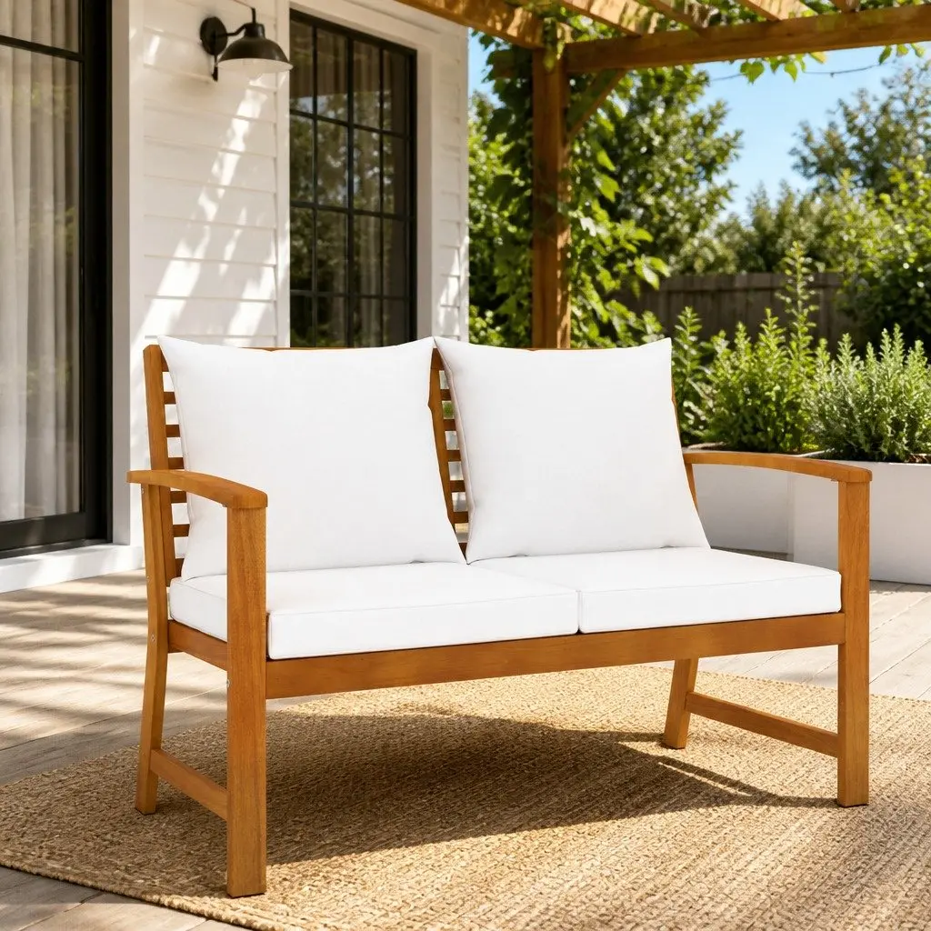 Garden Bench Outdoor Seating 120cm Cream with Thick Cushions