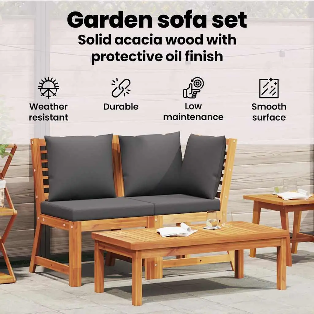 Outdoor Sectional Sofa Set 3 Piece Garden Lounge Seating with Cushions Acacia