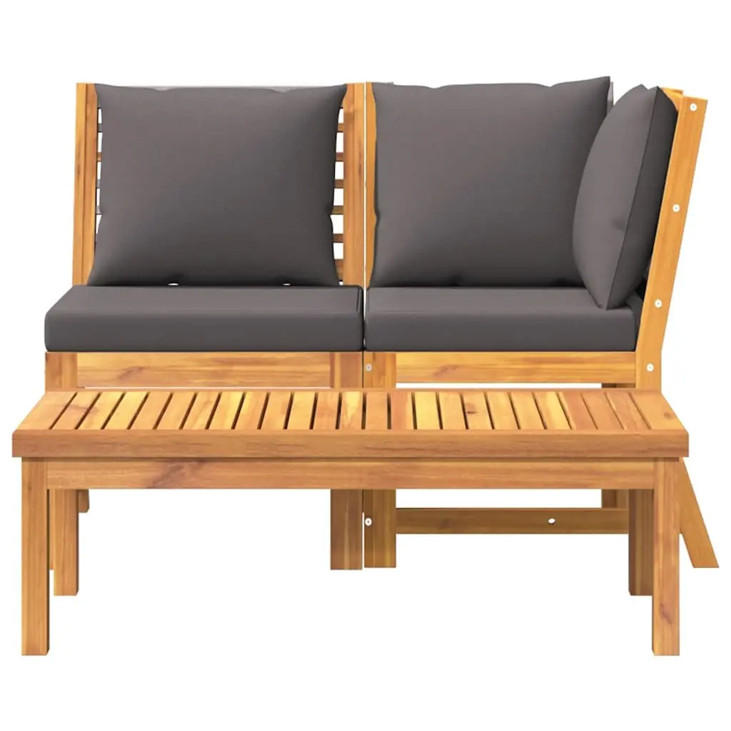 Outdoor Sectional Sofa Set 3 Piece Garden Lounge Seating with Cushions Acacia