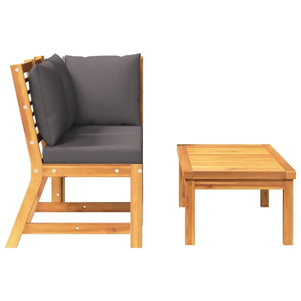 Outdoor Sectional Sofa Set 3 Piece Garden Lounge Seating with Cushions Acacia