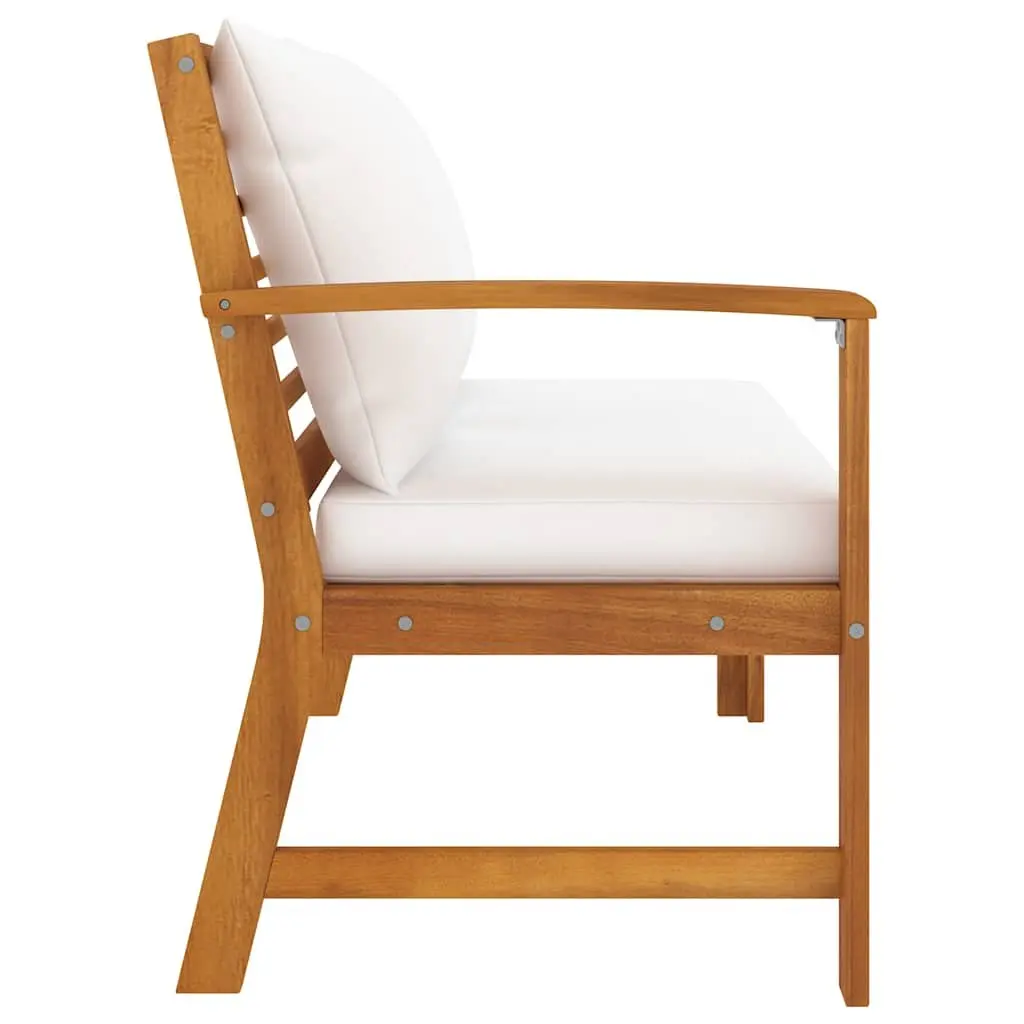 Garden Bench 114.5cm Outdoor Seating with Cream Cushion Solid Wood Patio