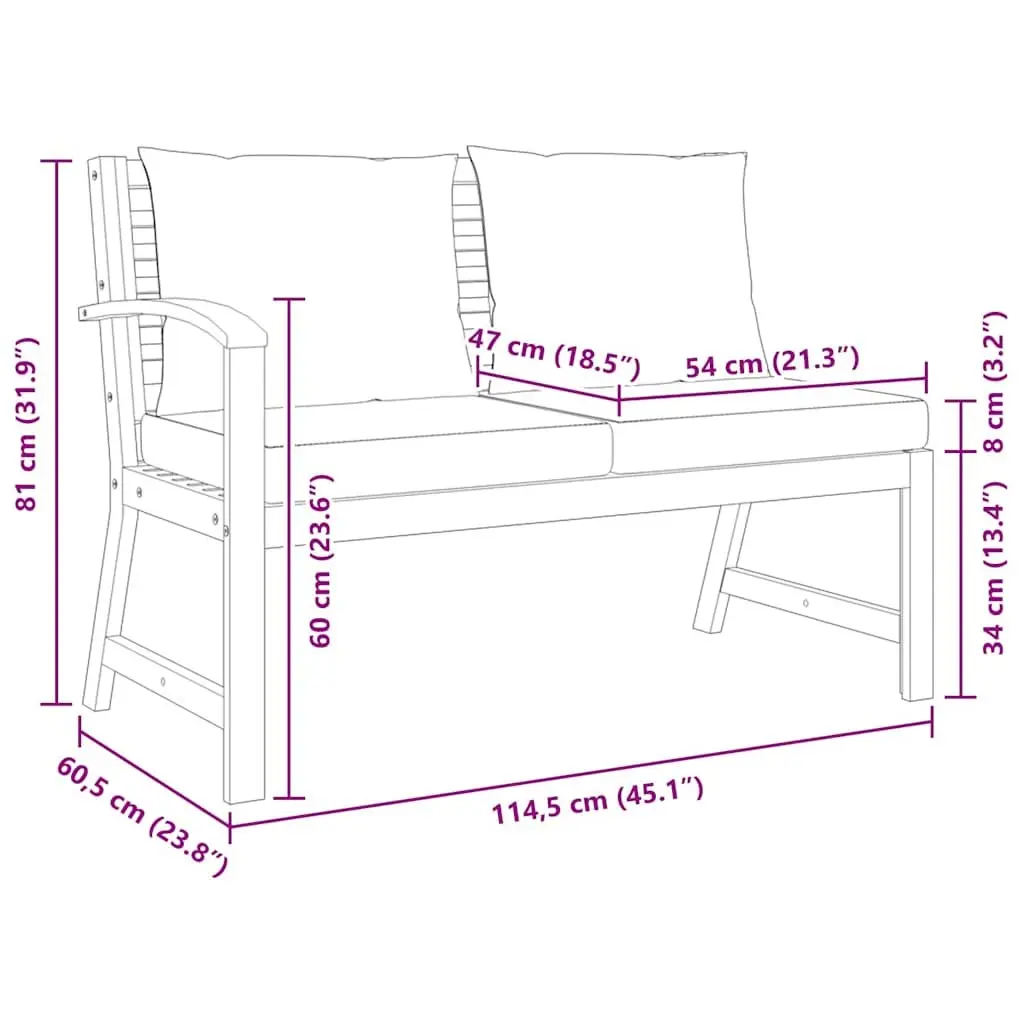 Outdoor Garden Bench 114.5cm Wooden Patio Seating with Cushions Dark Grey