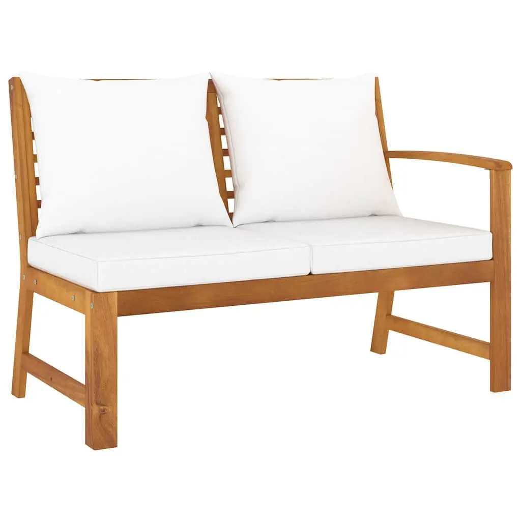 Garden Bench Outdoor Seating 114.5cm Brown Acacia Wood with Cream Cushion