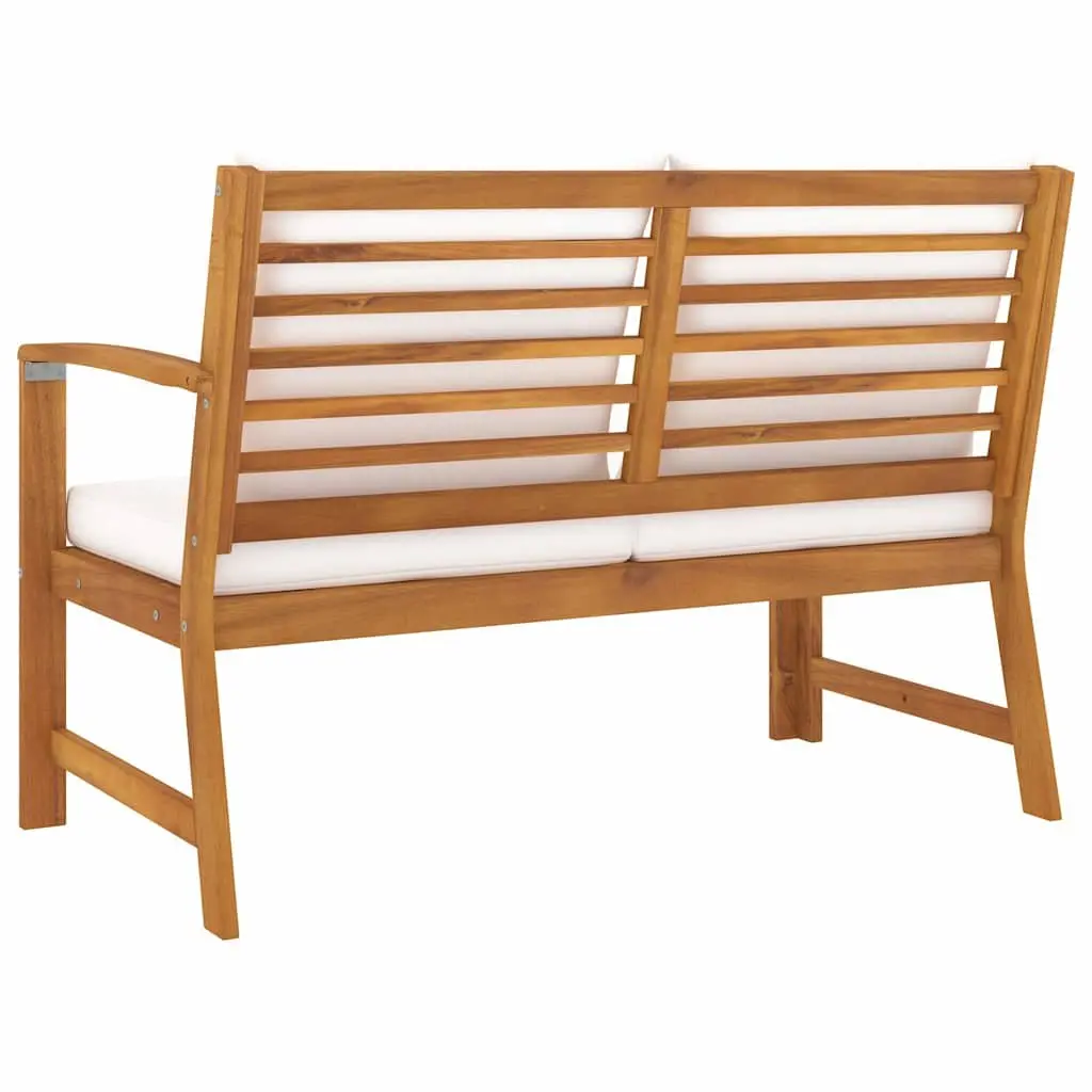 Garden Bench Outdoor Seating 114.5cm Brown Acacia Wood with Cream Cushion