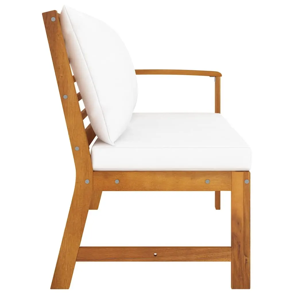 Garden Bench Outdoor Seating 114.5cm Brown Acacia Wood with Cream Cushion