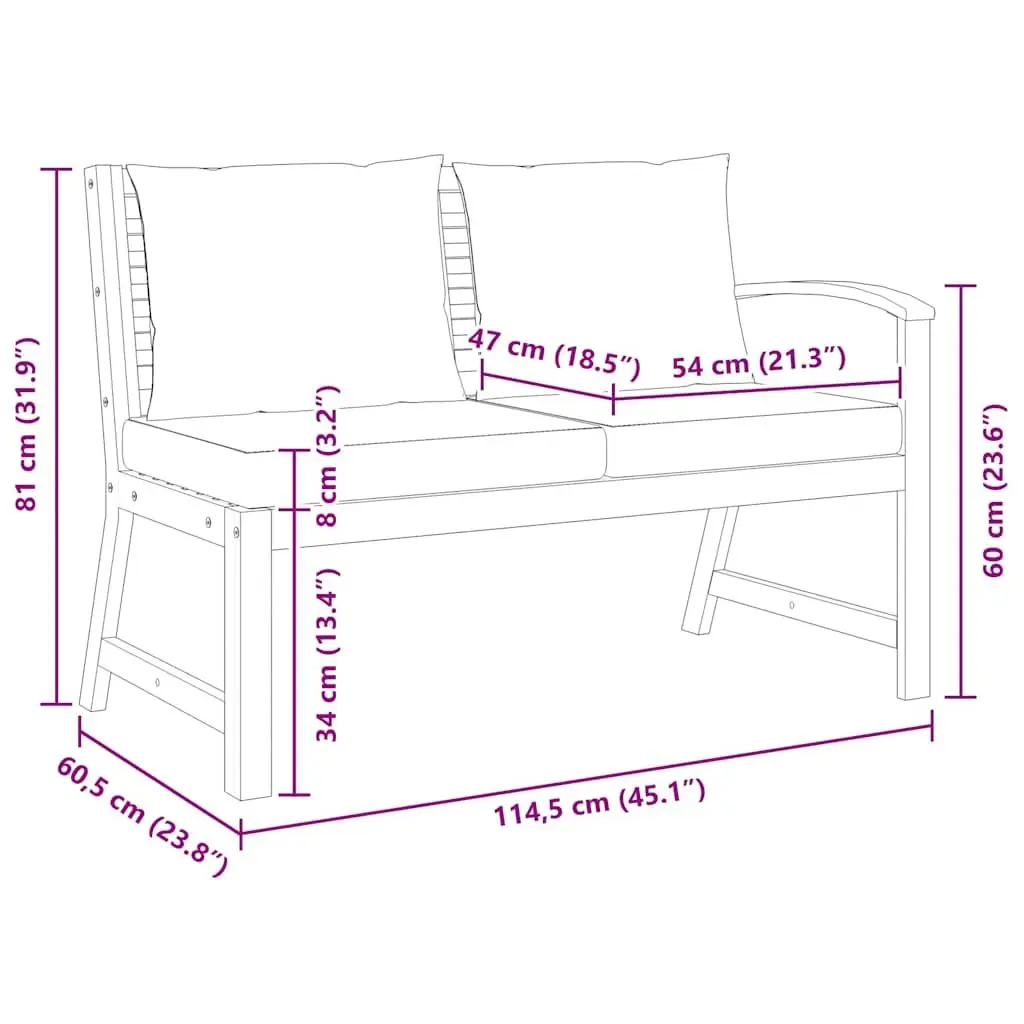Garden Bench Outdoor Seating 114.5cm Brown Acacia Wood with Cream Cushion