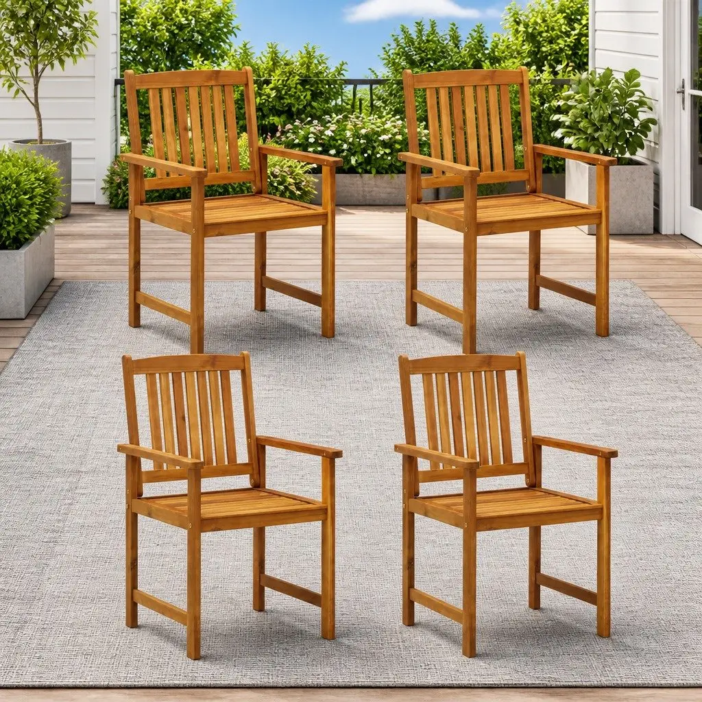Outdoor Garden Chairs Set 4 pcs Brown Solid Acacia Wood Seating