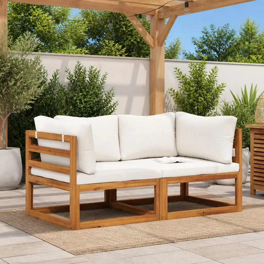 Outdoor Sectional Sofa Corner Set 2-Piece Padded Cushions Cream