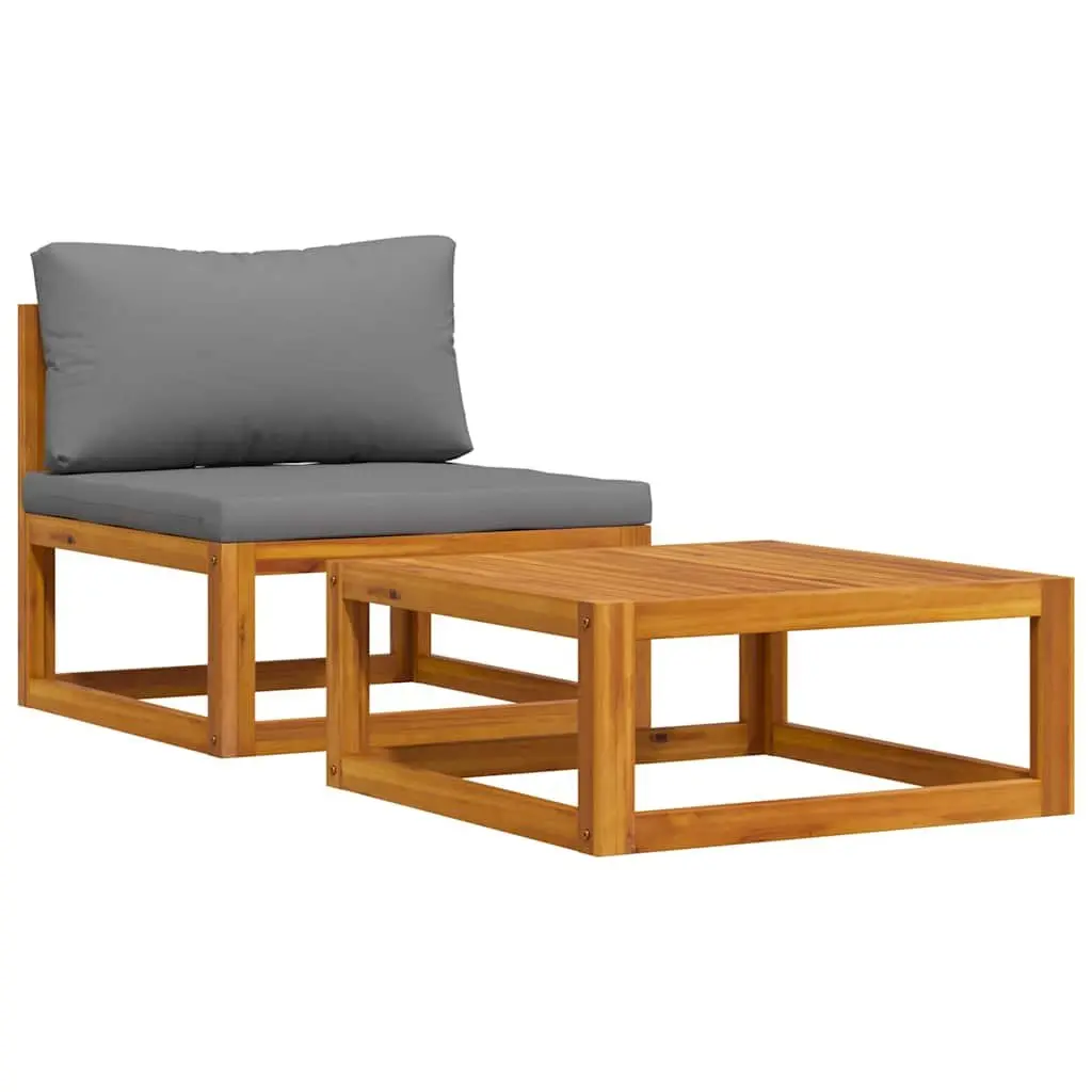 Outdoor Sectional Sofa Set 2 Piece Garden Seating Solid Wood Grey