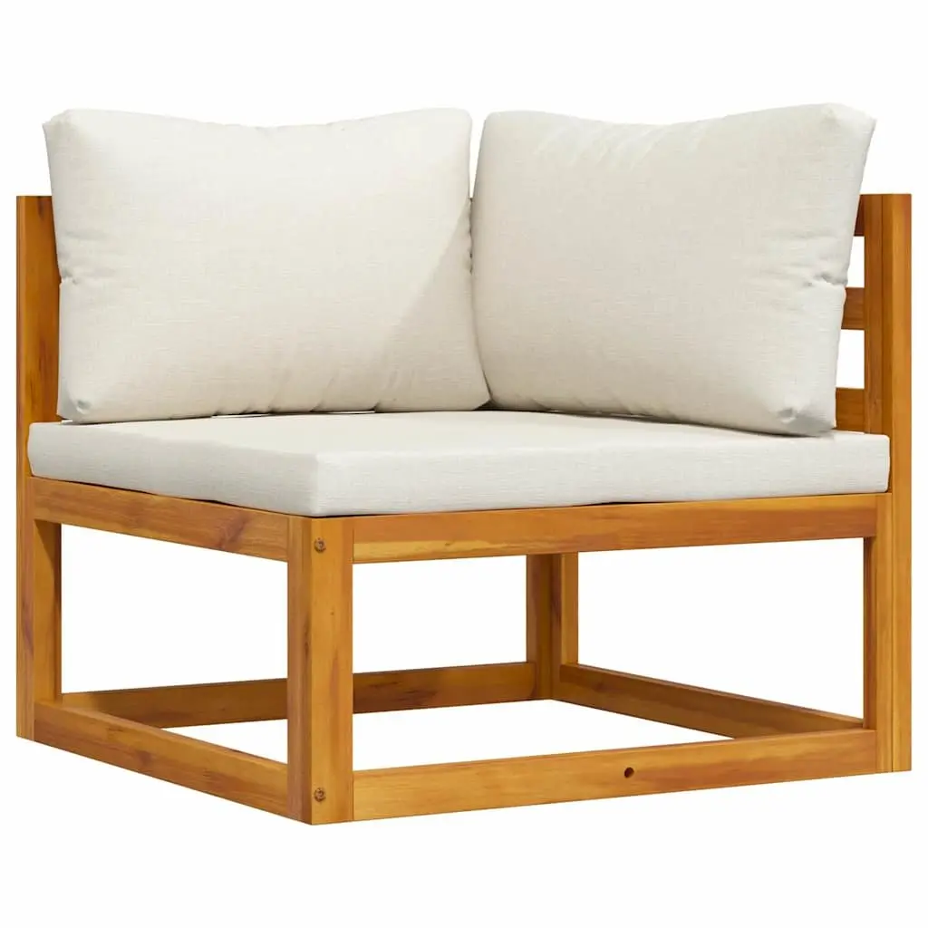 Outdoor Sectional Corner Sofa Modular Acacia Wood Garden Seating with Cream Cushions