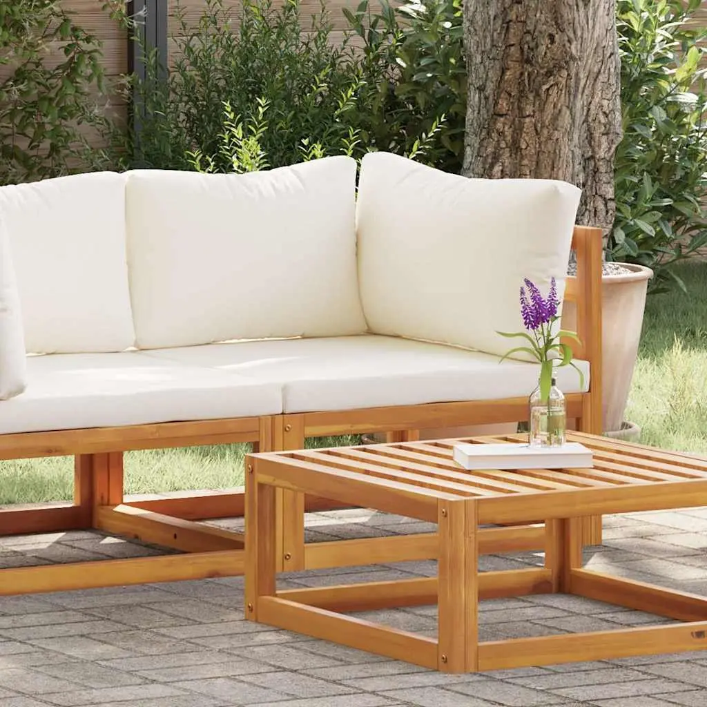 Outdoor Sectional Corner Sofa Modular Acacia Wood Garden Seating with Cream Cushions