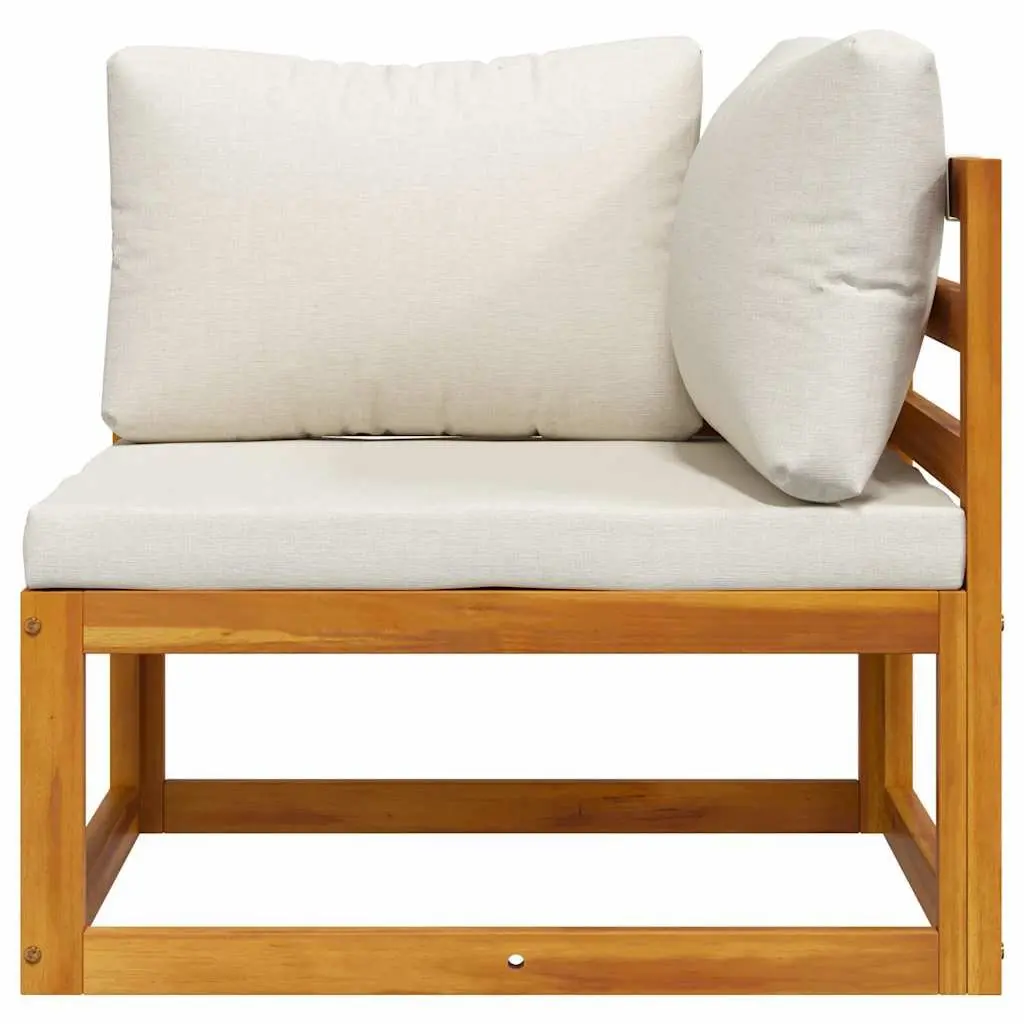 Outdoor Sectional Corner Sofa Modular Acacia Wood Garden Seating with Cream Cushions