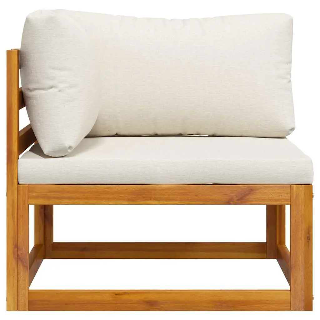 Outdoor Sectional Corner Sofa Modular Acacia Wood Garden Seating with Cream Cushions