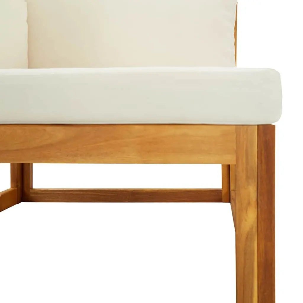 Outdoor Sectional Corner Sofa Modular Acacia Wood Garden Seating with Cream Cushions
