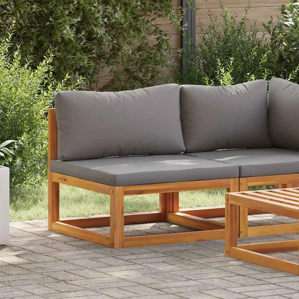 Middle Sofa Module Outdoor Sectional Garden Furniture Acacia Wood Grey Cushion