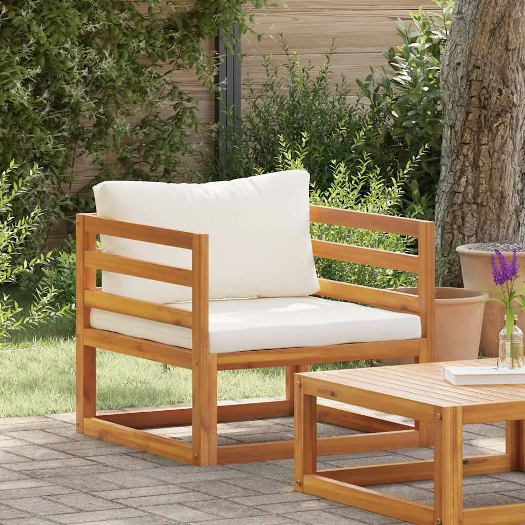Garden Chair Outdoor Seating Cream Cushion Acacia Wood Frame