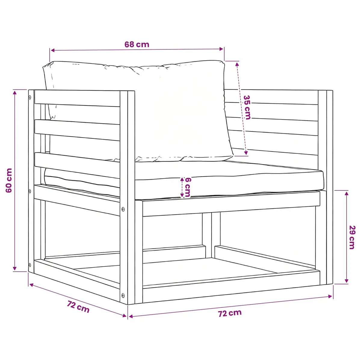 Garden Chair Outdoor Seating Cream Cushion Acacia Wood Frame