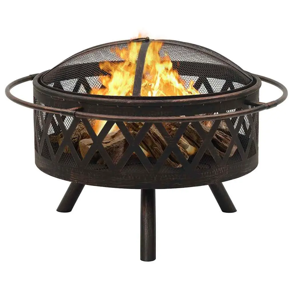 Fire Pit Outdoor Heating 76cm Rustic Steel Bowl Black