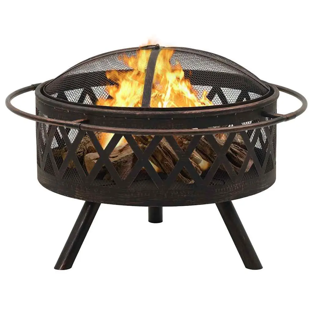 Fire Pit Outdoor Heating 76cm Rustic Steel Bowl Black
