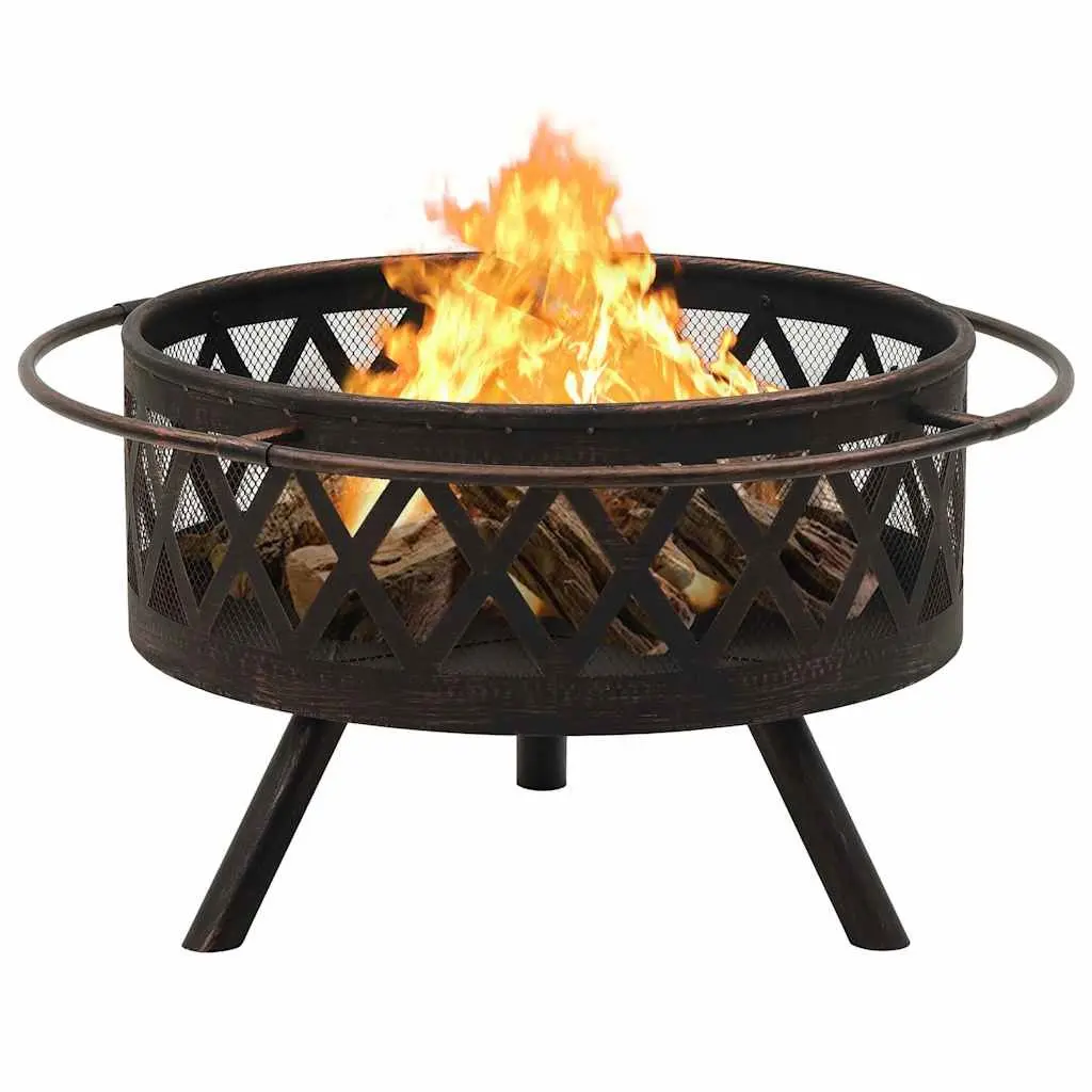 Fire Pit Outdoor Heating 76cm Rustic Steel Bowl Black