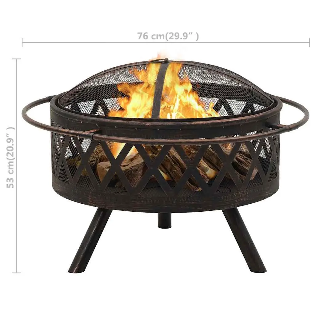 Fire Pit Outdoor Heating 76cm Rustic Steel Bowl Black