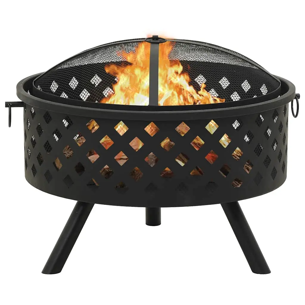 Fire Pit Outdoor Fireplace 68cm Steel Bowl Black