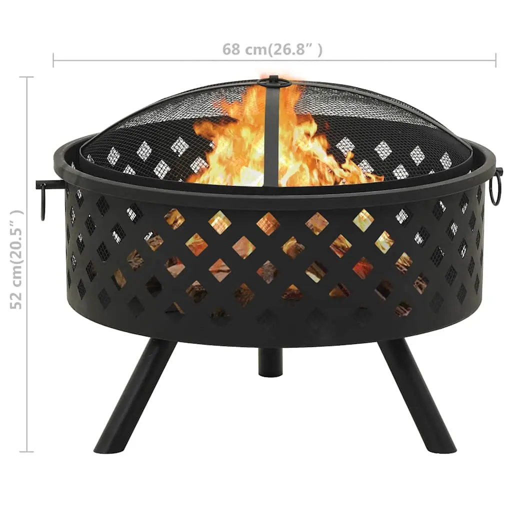 Fire Pit Outdoor Fireplace 68cm Steel Bowl Black