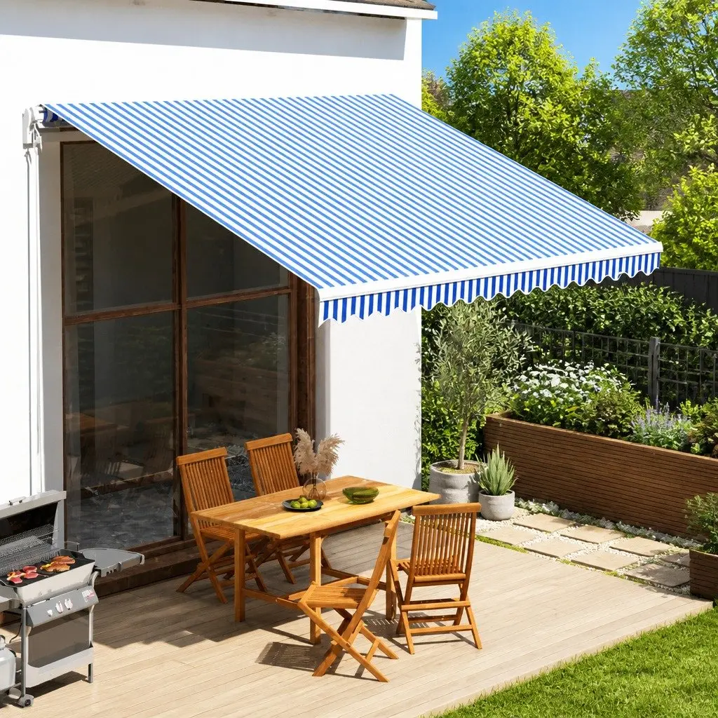 Awning Replacement Fabric Polyester Blue and White 4x3.5m Patio Sunshade