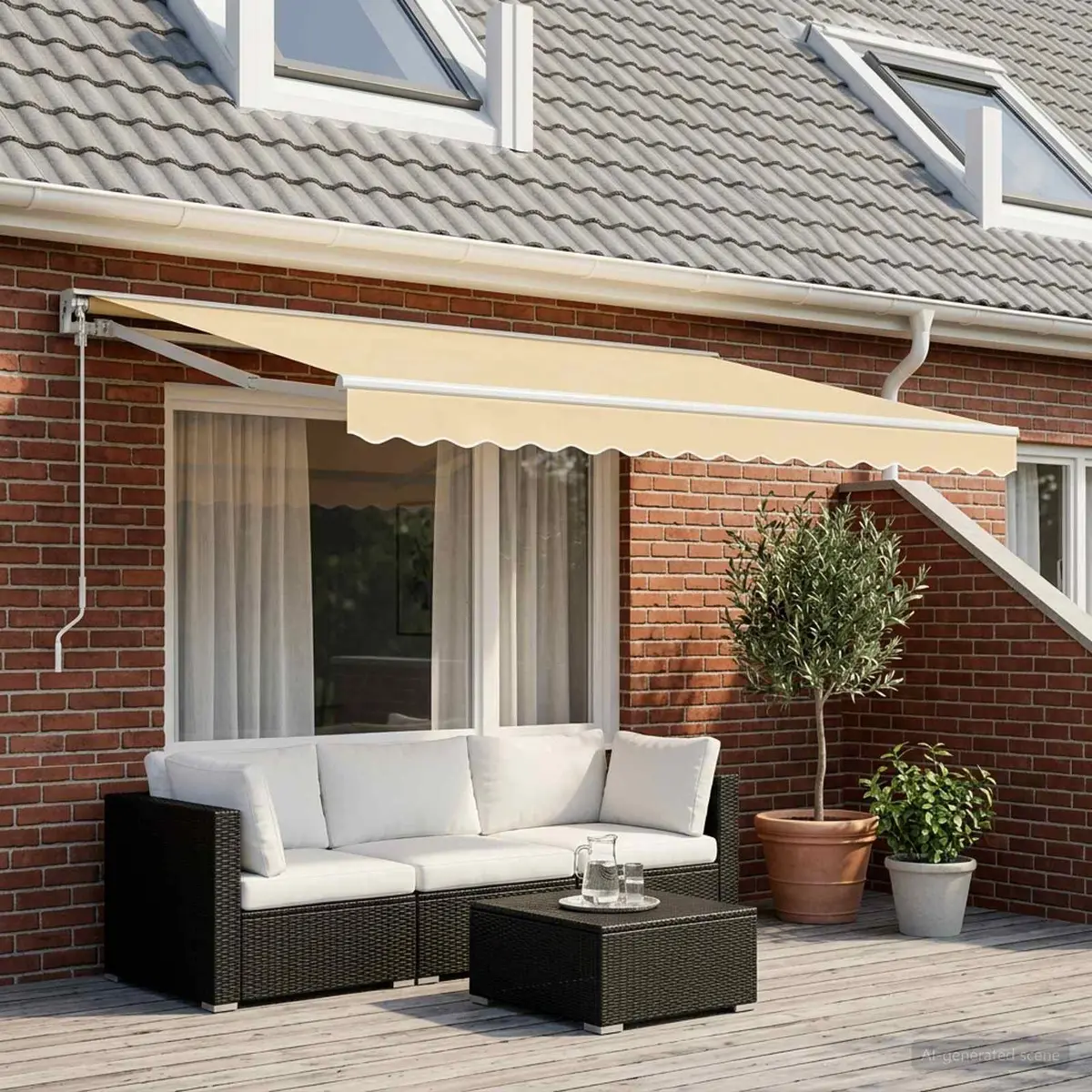 Awning Replacement Fabric Cream 4.5x3.5m Patio Garden Sunshade Top Cover