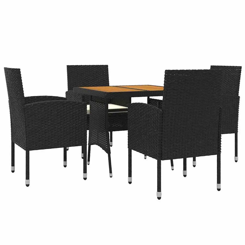 5 Piece Outdoor Dining Set Patio Garden Furniture Black PE Rattan Steel Frame