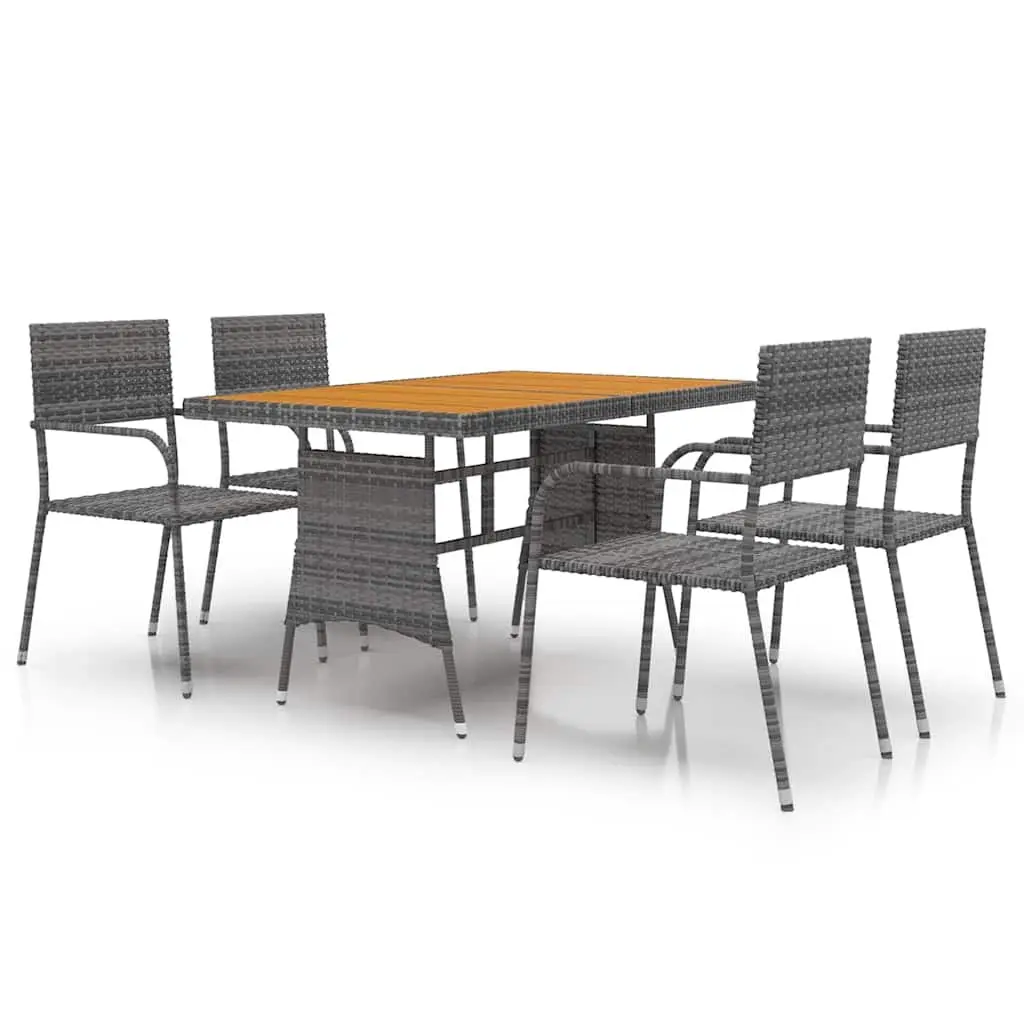 5 Piece Outdoor Dining Set Grey Poly Rattan Garden Furniture Patio Table Chairs