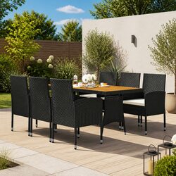7 Piece Outdoor Dining Set Poly Rattan Garden Patio Furniture Black Chairs Table