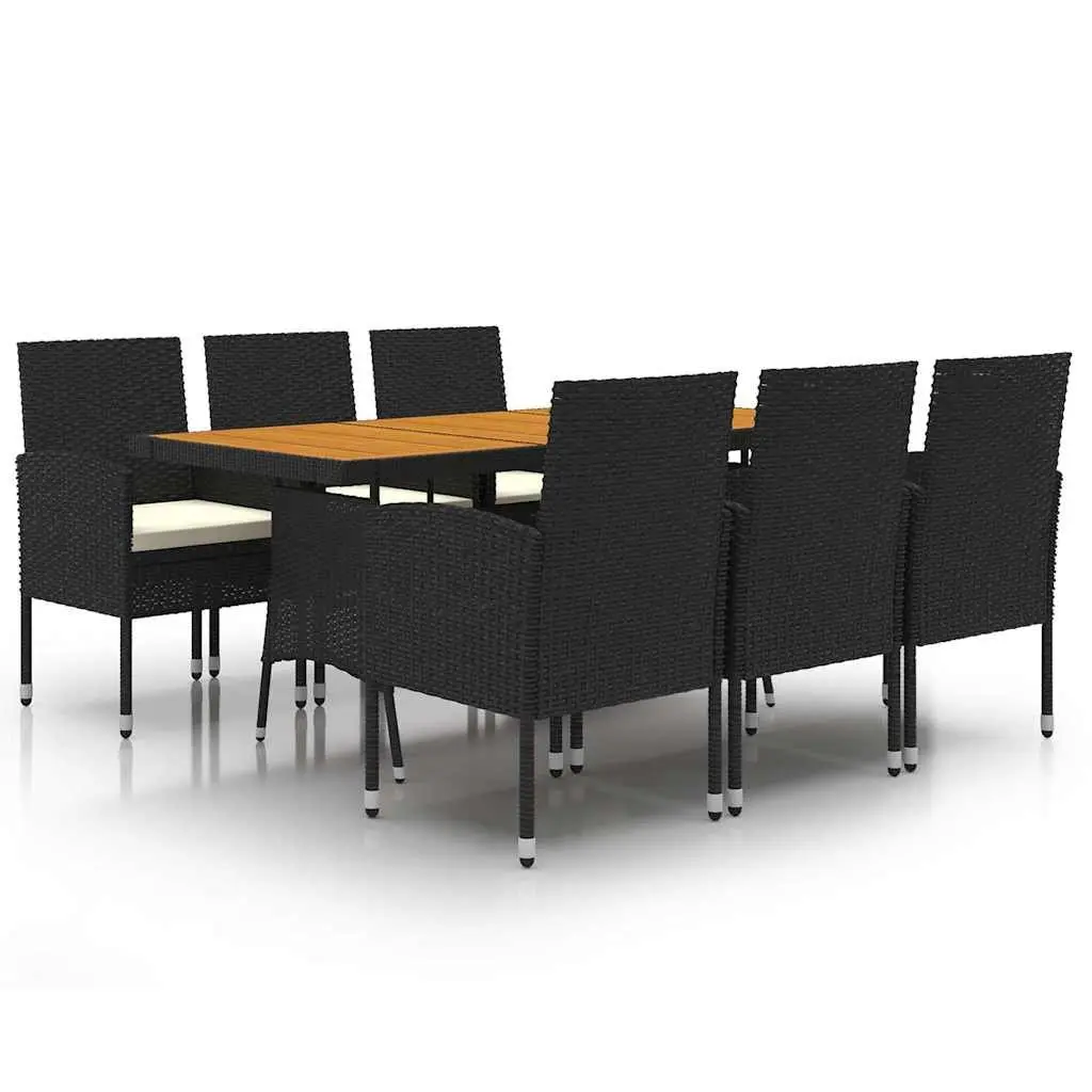7 Piece Black Outdoor Dining Set with Cushions