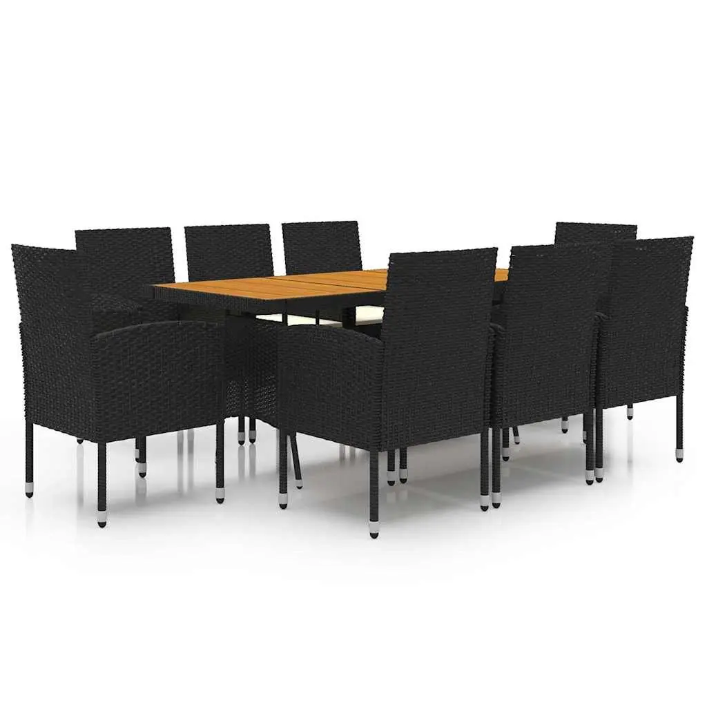 9 Piece Outdoor Dining Set Patio Table Chairs Black Poly Rattan