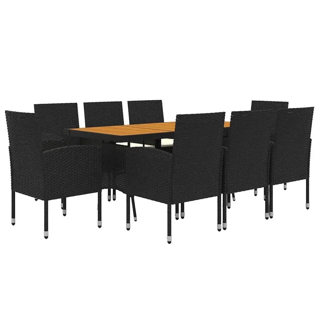 9 Piece Outdoor Dining Set Patio Table Chairs Black Poly Rattan
