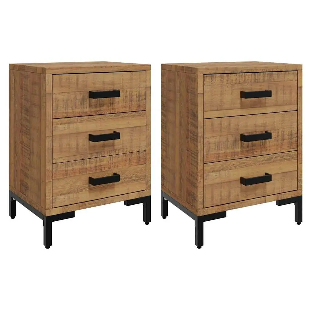 Bedside Cabinet 40x30x55cm Solid Pine Wood Nightstand Drawers Storage Brown