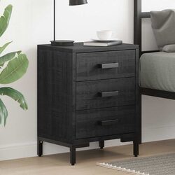 Reliable Black Pinewood Bedside Cabinets Set of 2