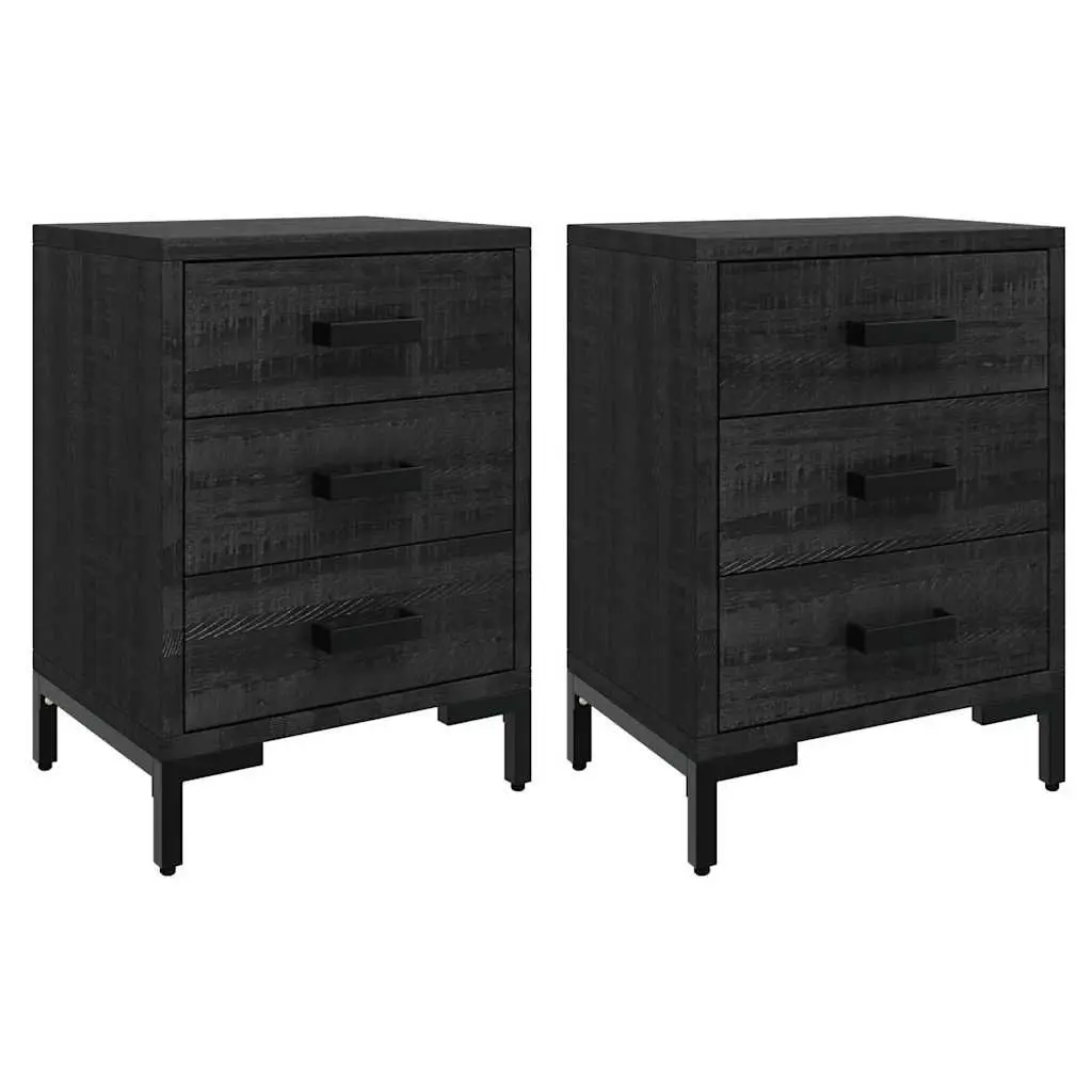 Bedside Cabinet 2 Piece Black Solid Wood Pine 40x30x55 cm Bedroom Storage Drawers