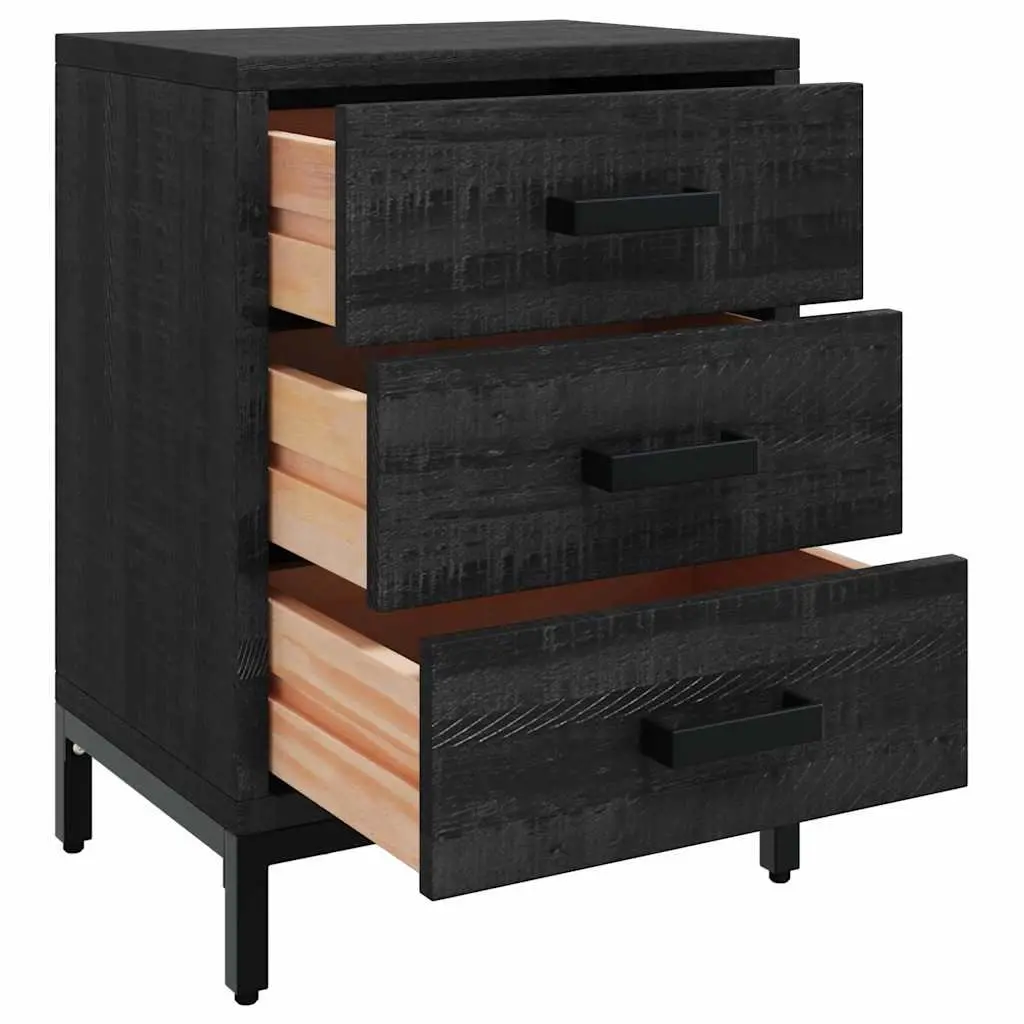 Bedside Cabinet 2 Piece Black Solid Wood Pine 40x30x55 cm Bedroom Storage Drawers