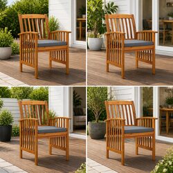 Outdoor Dining Chairs 4pcs Set Garden Seating with Cushions Wood Grey