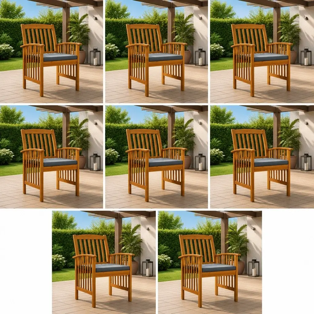 Outdoor Dining Chairs 8 Piece Set Garden Seating Solid Wood Acacia Grey Cushions