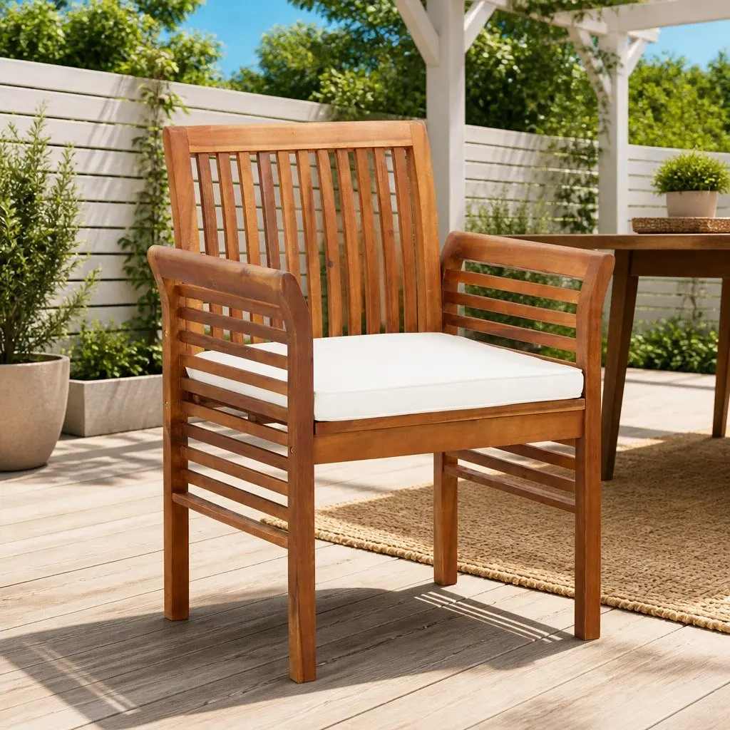 Outdoor Dining Chairs Set 4 pcs Garden Seating Cushions Acacia Wood Brown