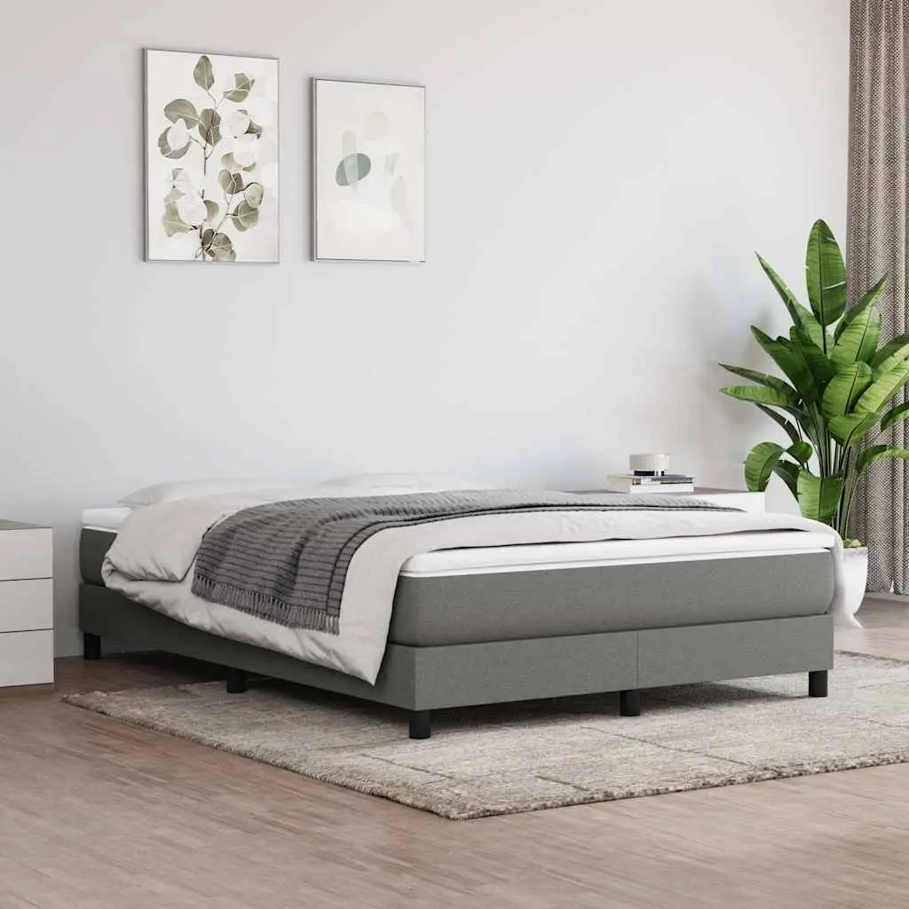 Box Spring Bed Frame Double Grey Fabric